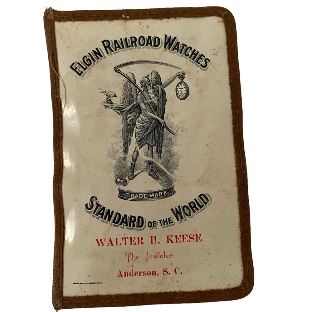 ANTIQUE 1900s ELGIN Railroad Watch Holder Photo Green Haynes Keese Anderson S.C.